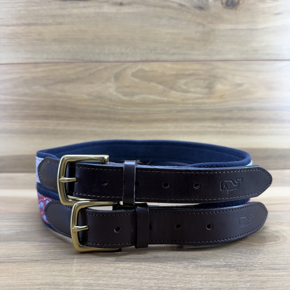 Vineyard Vines Mens Belt Lot of 2 Size 30 Republican Elephant Patriotic USA Made